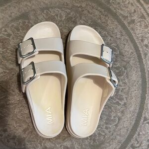 MIA Bone Santi Slide Sandals with Silver Buckles - worn once!